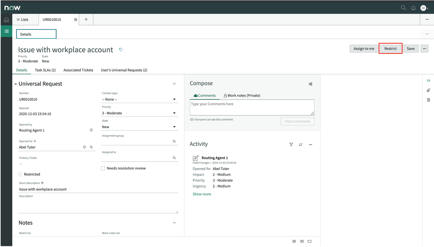 Restrict the universal request with sensitive data