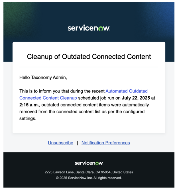 Notificação por e-mail de limpeza