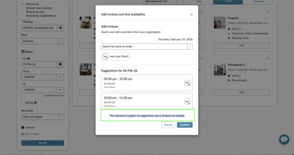 Message showing max number of suggestions that can be loaded at a time.