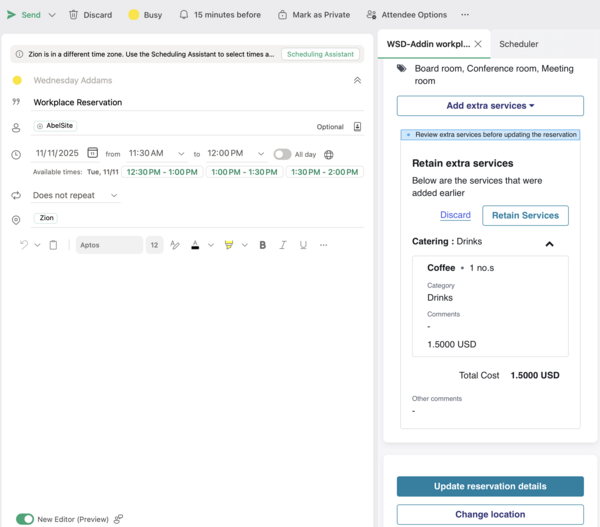 Retain extra services tab to retain services from the changed location to the updated one.