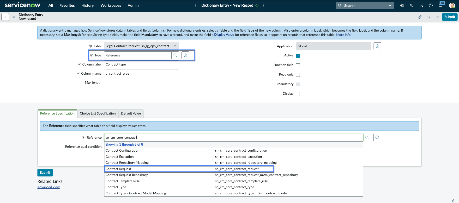 Enable contract request fields to be available in condition builder