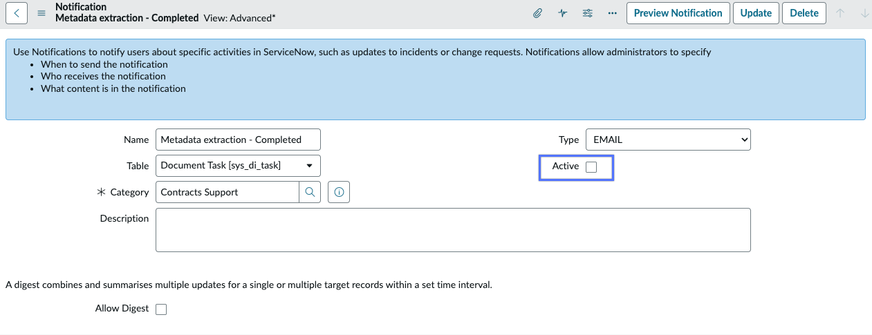 Activate check box in the metadata extraction email notification.