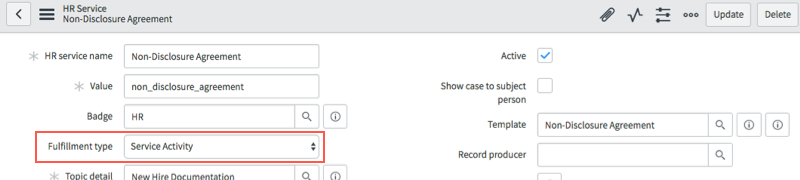 Make sure the fulfillment type field is set to Service Activity.