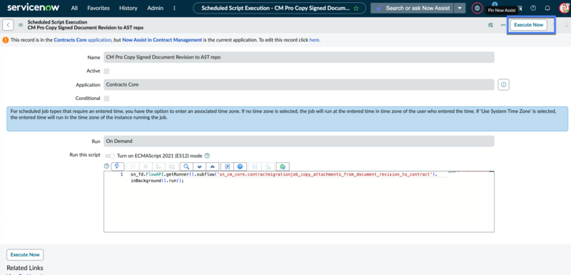 Scheduled job to copy contract documents to the contract repository