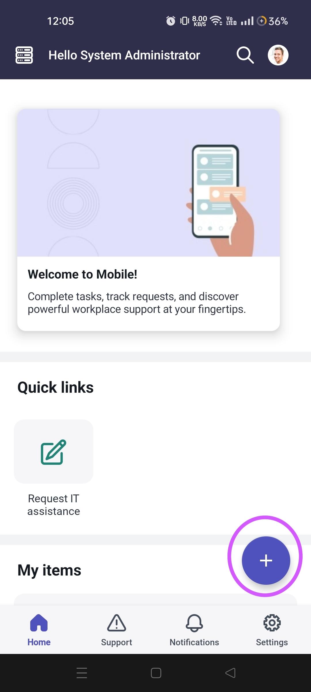 Workplace Service Delivery Mobile Home Screen