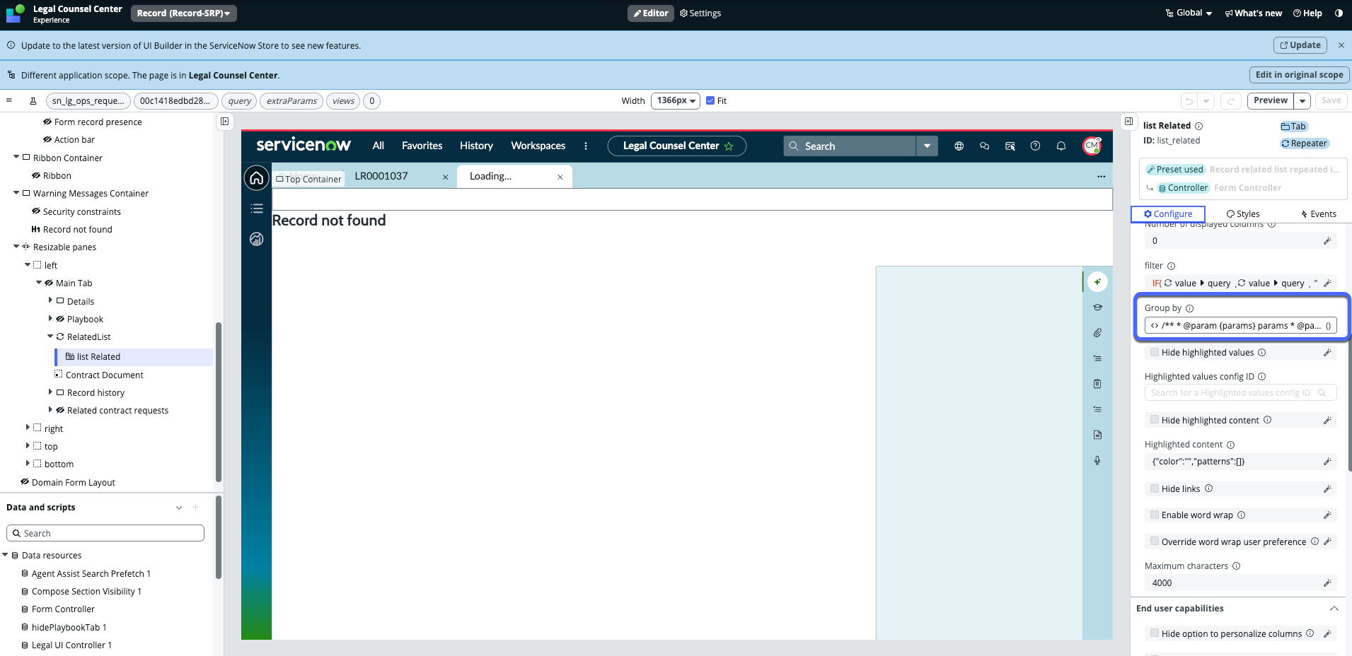 Select group from the Configure pane
