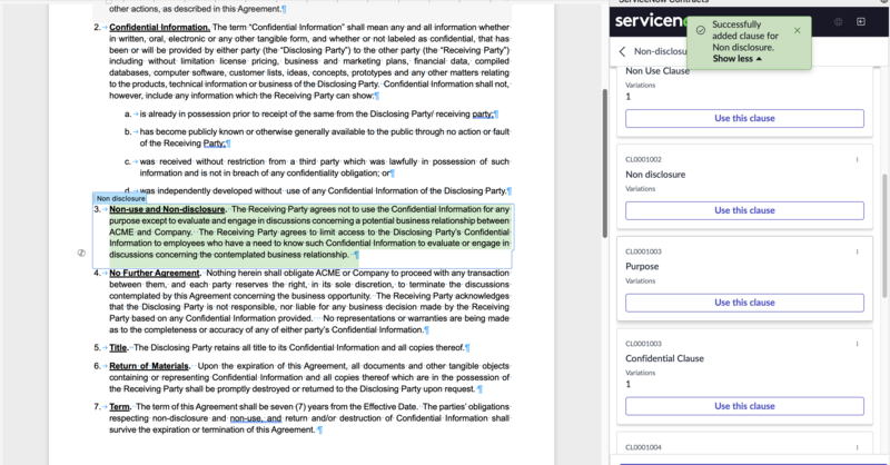Map clauses in ServiceNow Contracts add-in