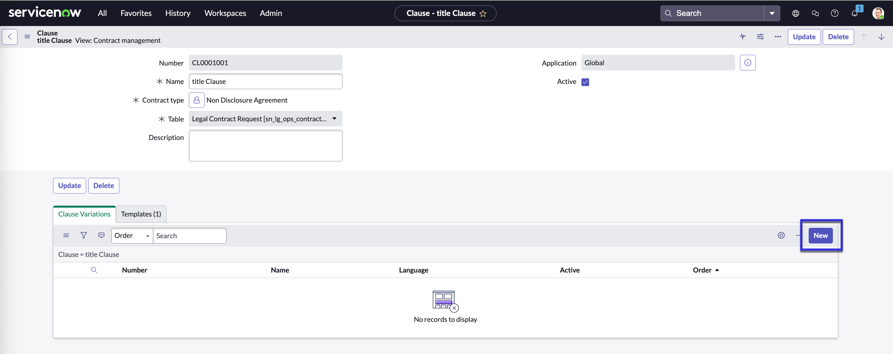 Create a clause variation to use in a contract template for predefined condition