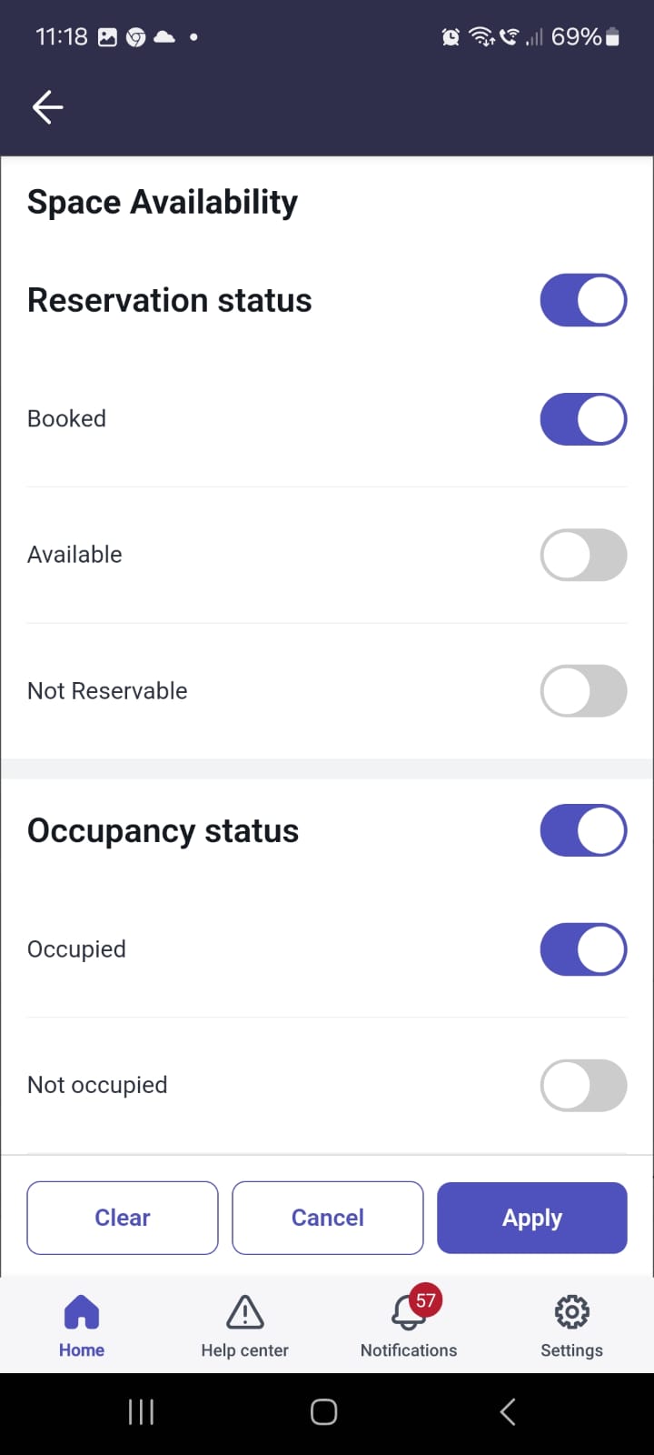 Filter space availability by reservation status and occupancy status.