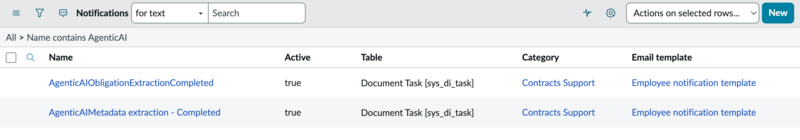Notifications for metadata extraction and obligation extraction.