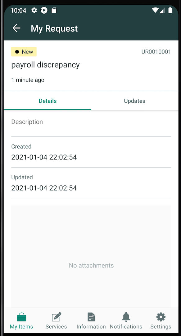 Mobile request detailed view