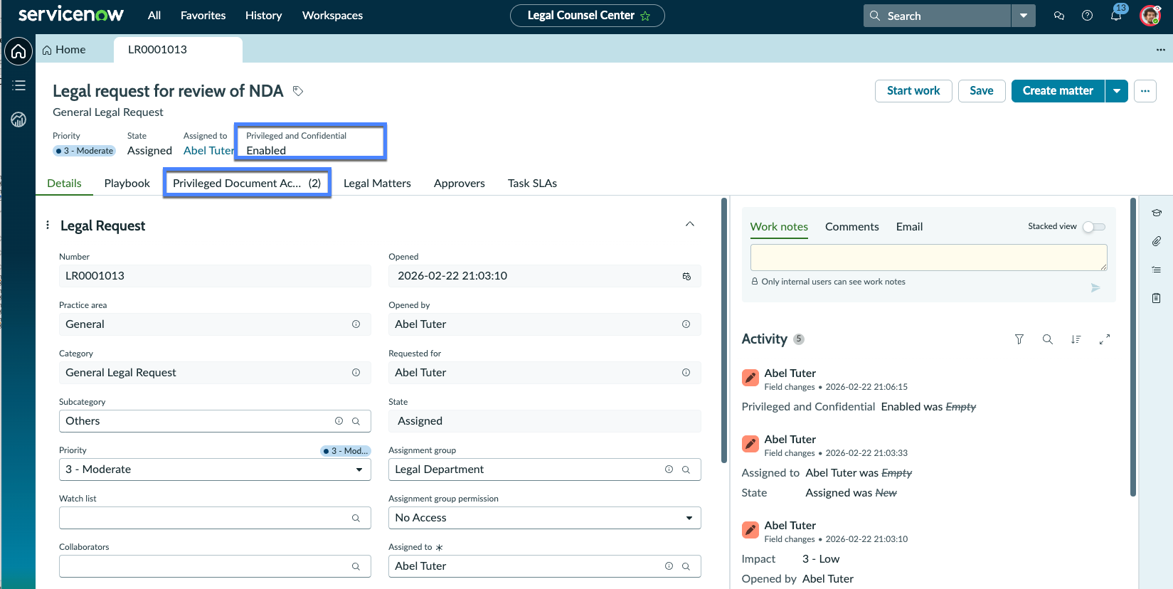 Identify privileged and confidential request