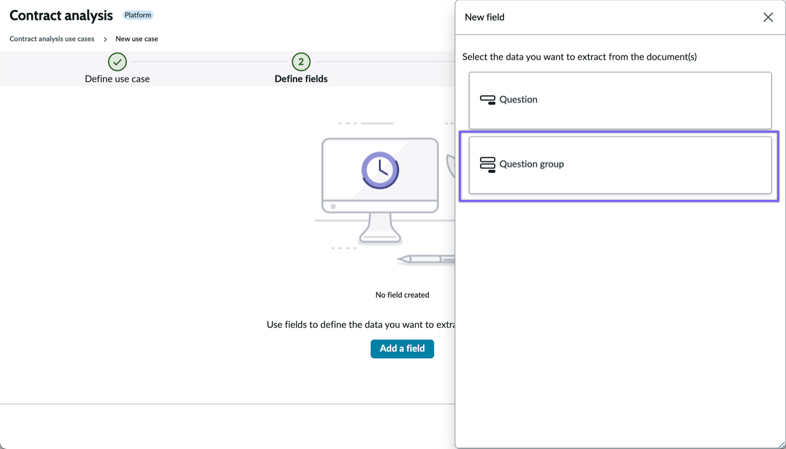 Question group card in add field page.