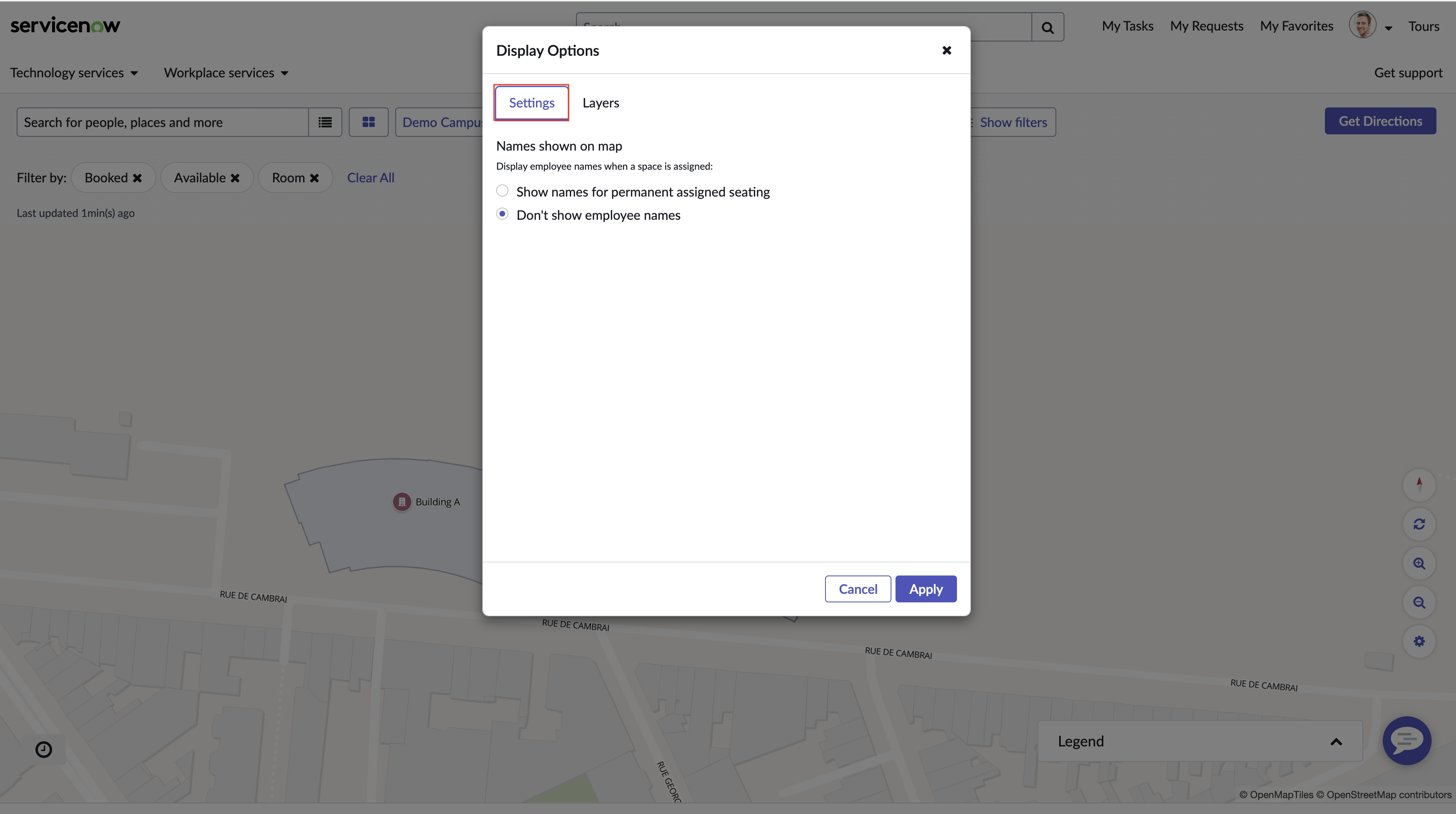 Map settings display options.