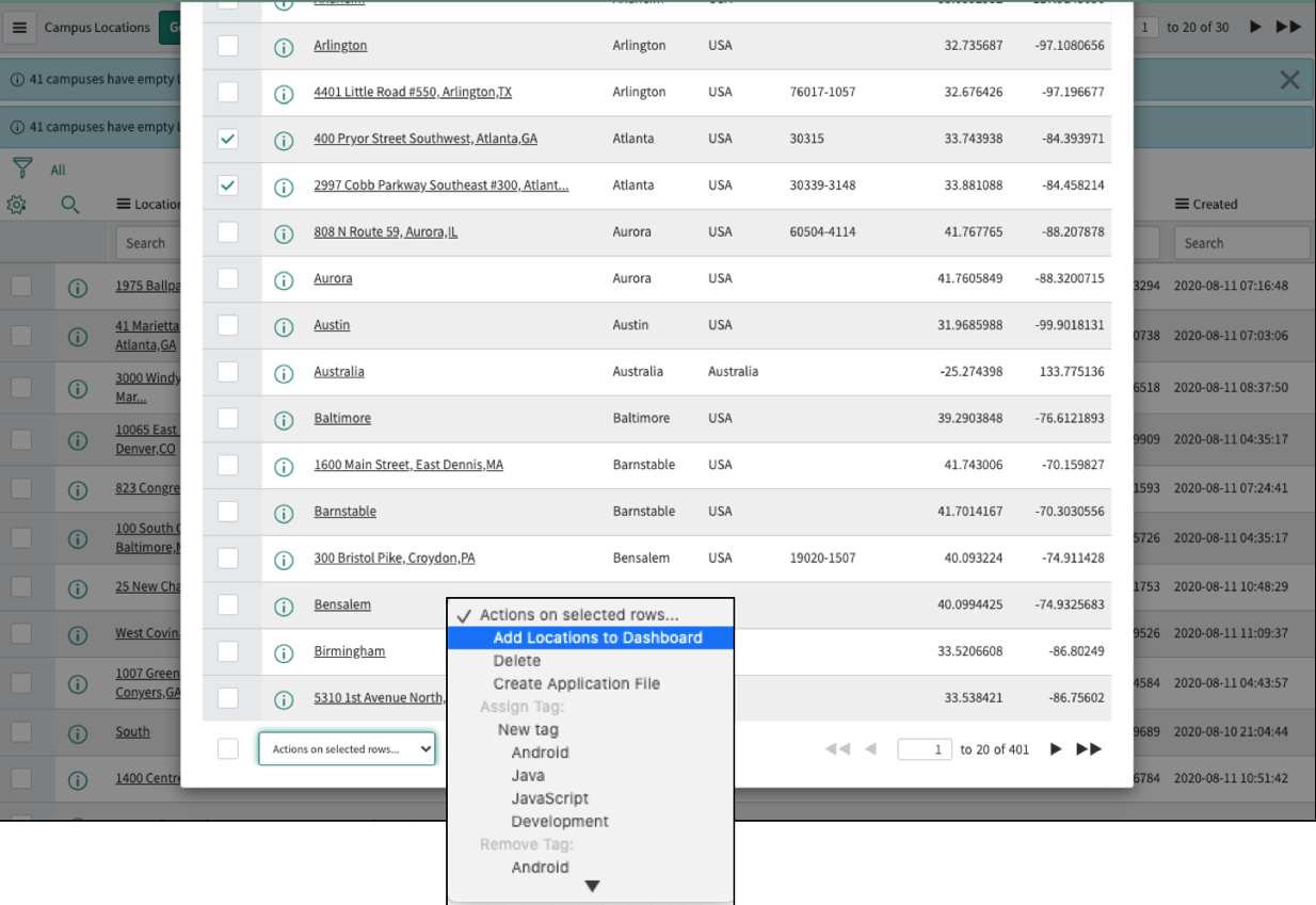 The location is added to the dashboard.