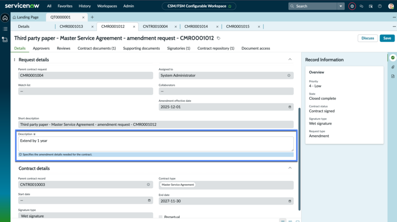 Review the description field for the amendments requested