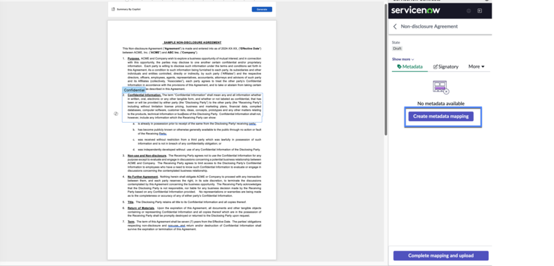 Create metadata mapping from ServiceNow Contracts add-in