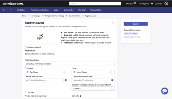 Register a guest using Workplace Visitor Management/