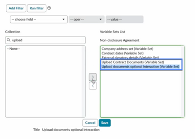 Adding supporting document widget variable list
