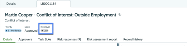 View the risk level for the submitted request