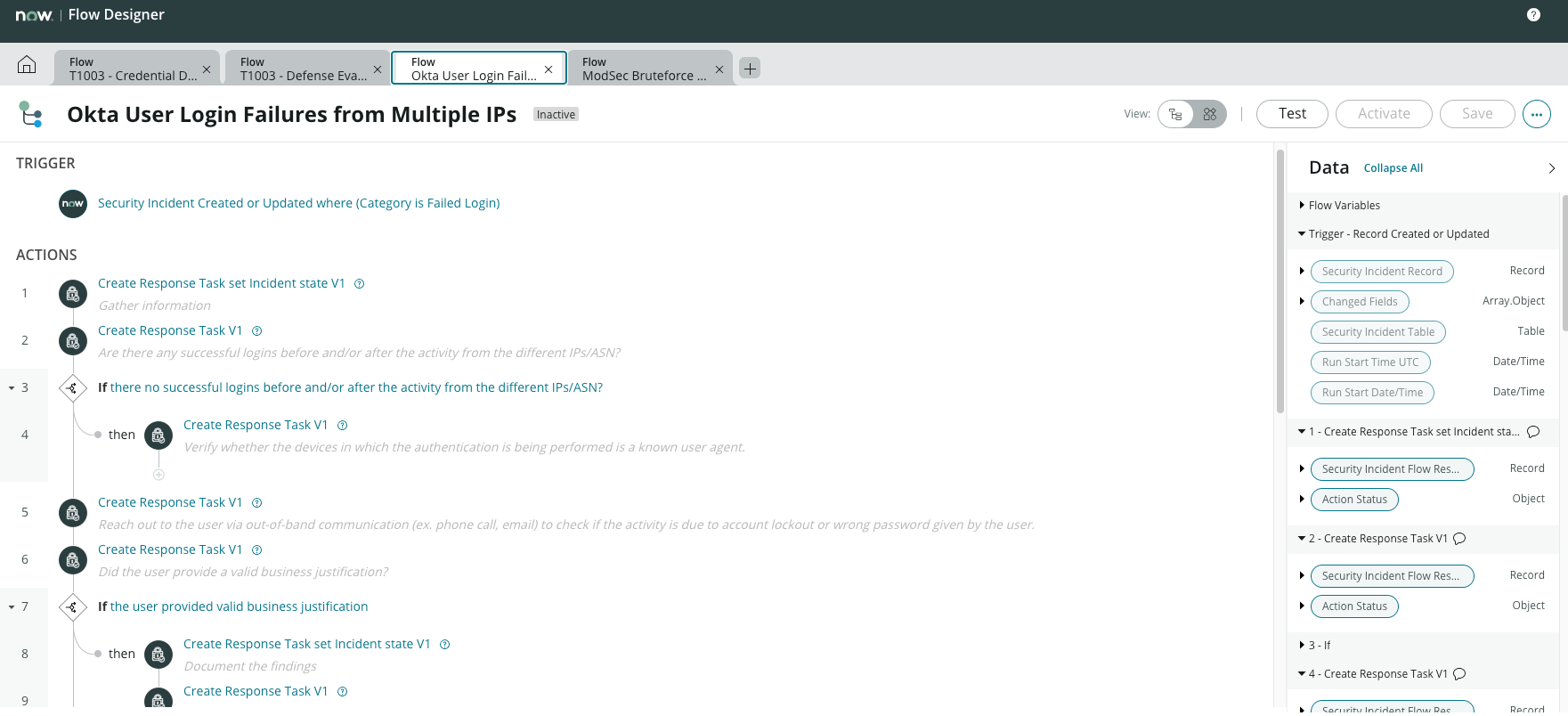 Tarefas de resposta se não houver logins bem-sucedidos antes ou depois da atividade de diferentes IPs/ASNs.