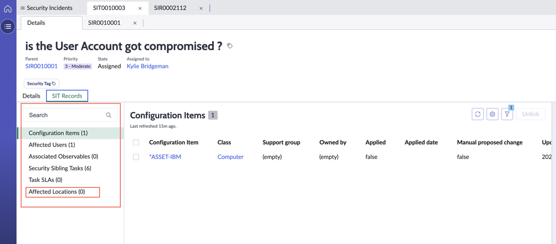 lista relacionada configurada