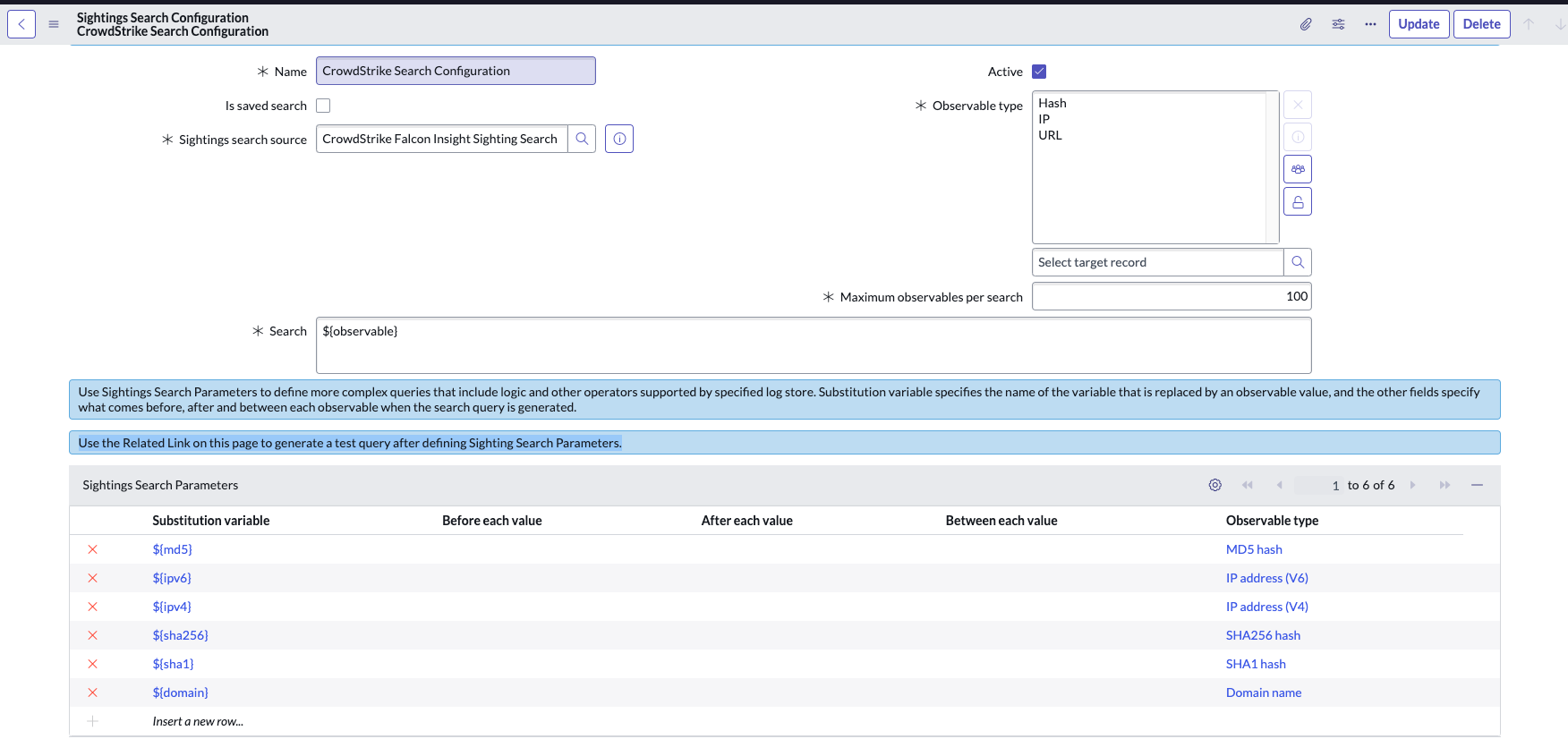 Configurando pesquisa de detecções.