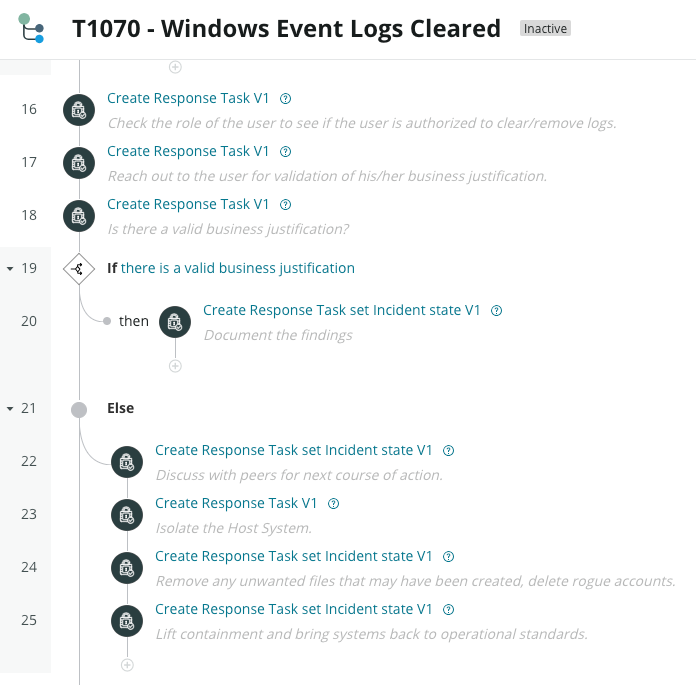 Tarefa de resposta se o usuário tiver sido identificado no playbook Logs de eventos do Windows limpos