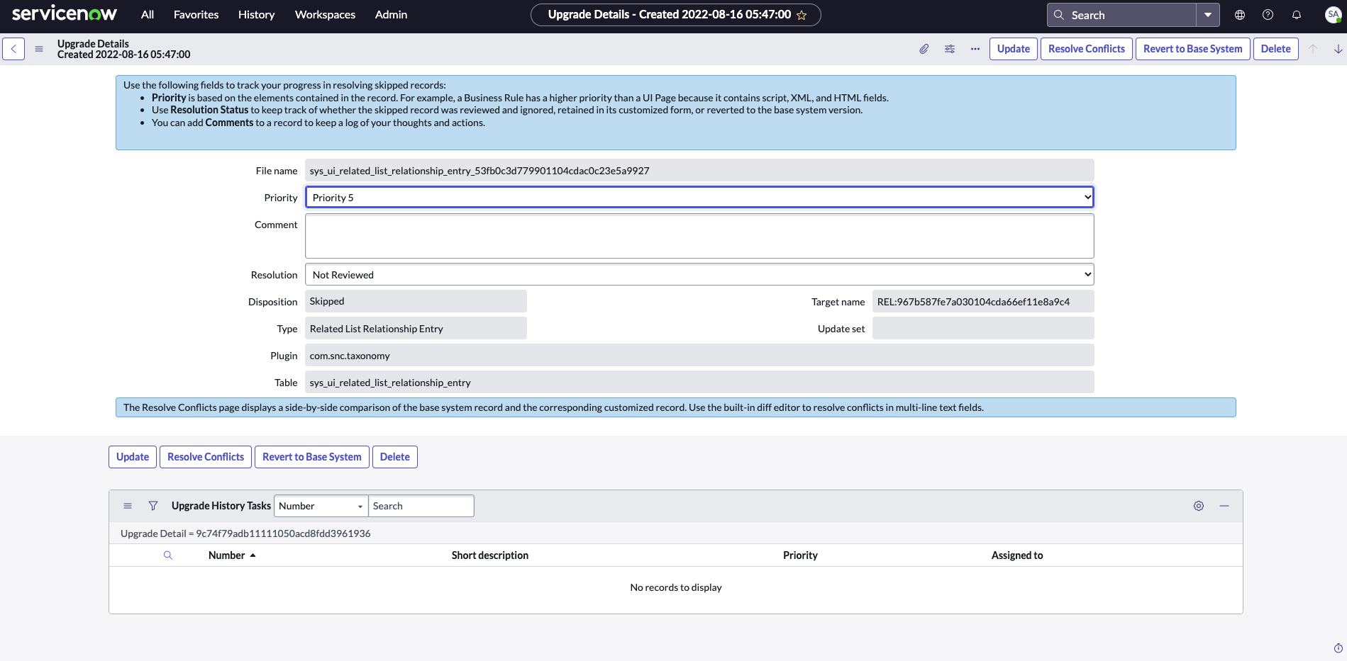 Bild, das das Formular „Upgradedetails“ zeigt