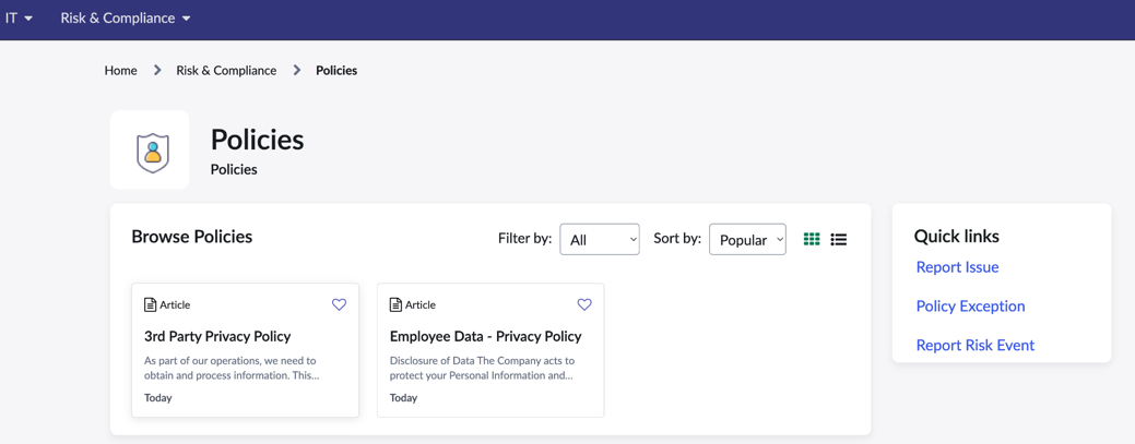 Consultez les articles de la base de connaissances et accédez à des liens rapides dans la rubrique Politiques de Centre des employés.