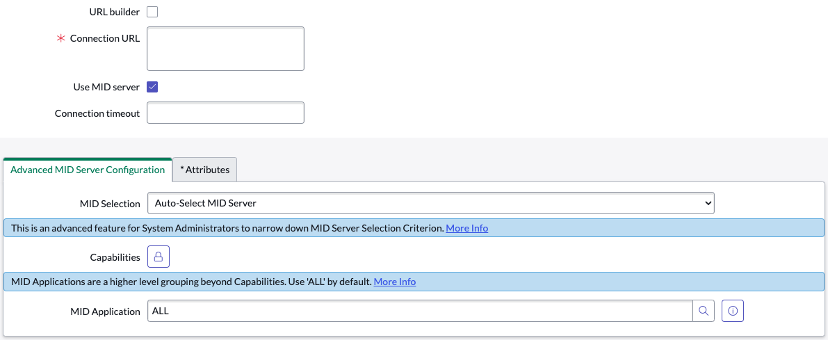 Selecting the Use MID server check box.