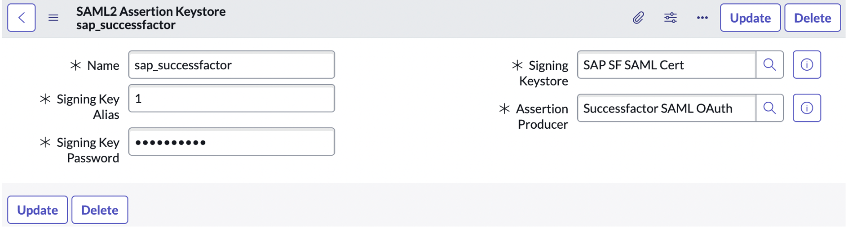 SAML2 Assertion Keystore.