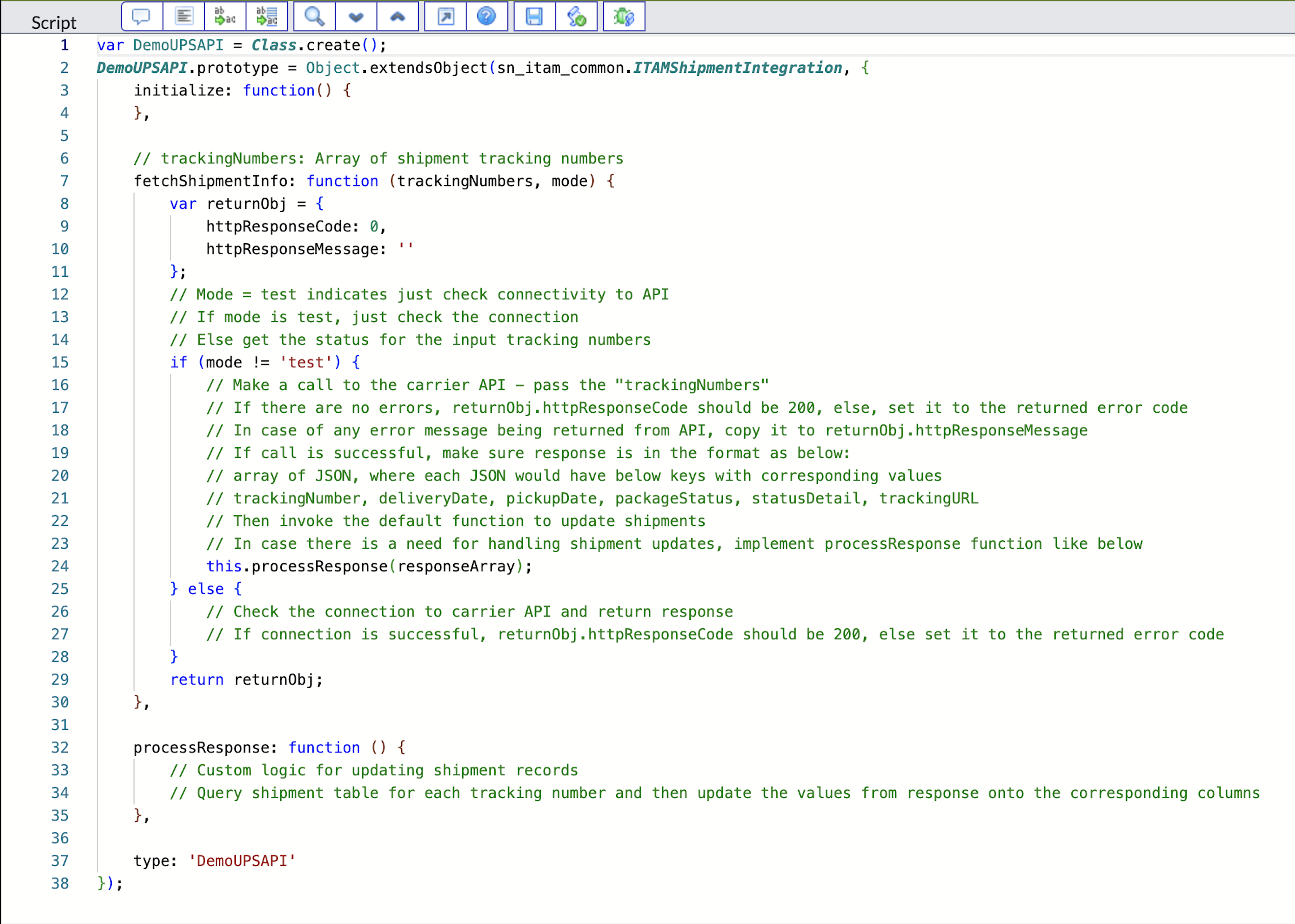 ITAMShipmentIntegration script include with custom processResponse function