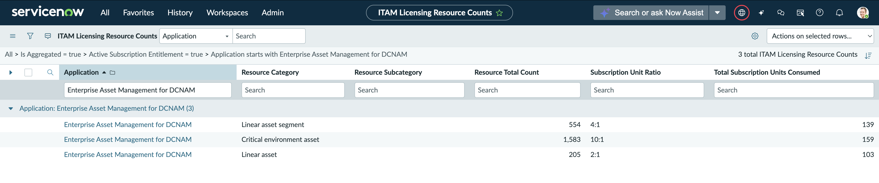 [ITAM ライセンスリソース数] テーブル。