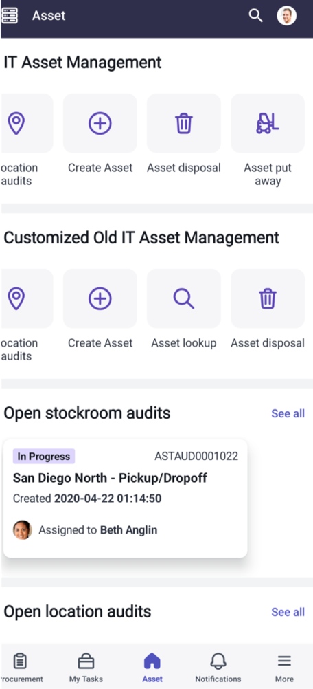 Asset put away menu