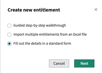 create entitlement using the standard form