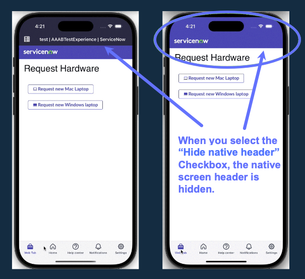 Hide native header results on device