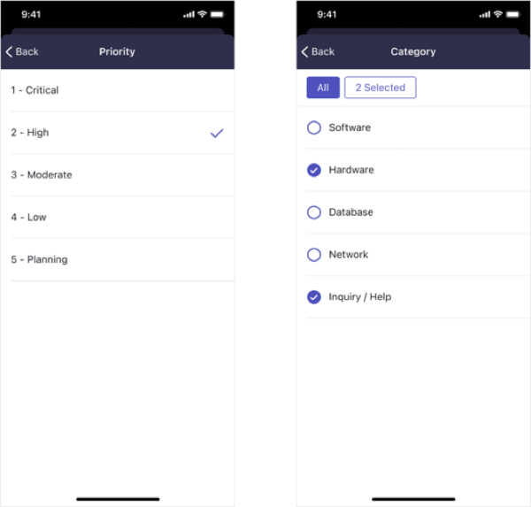 Inline choice option showing the need for a secondary selection screen.