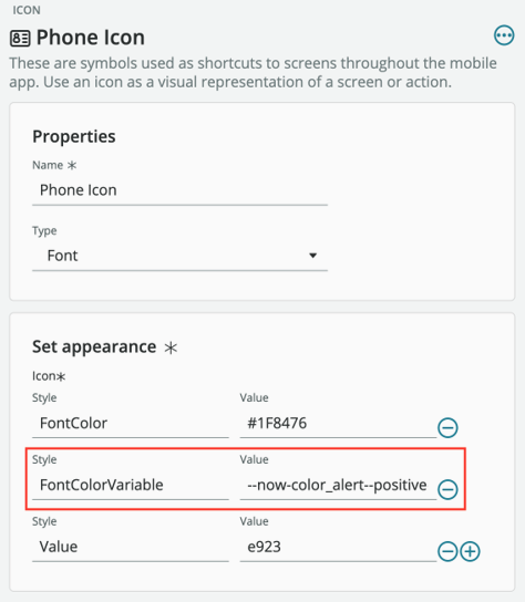 Color variable used in an icon
