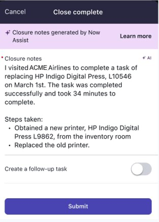generated closure notes