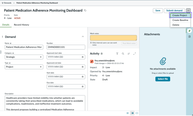 Create Project in the More Actions option.