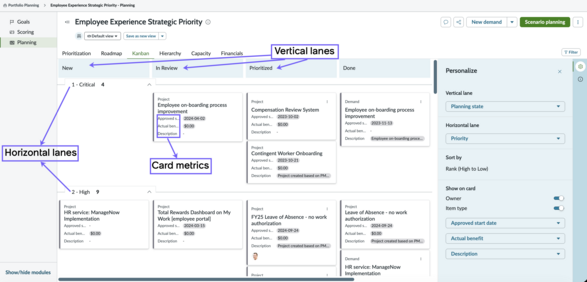 Prioritization Kanban view in Strategic Planning workspace