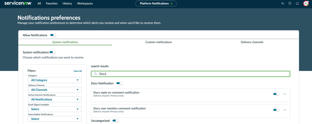 Docs comment notification preferences.