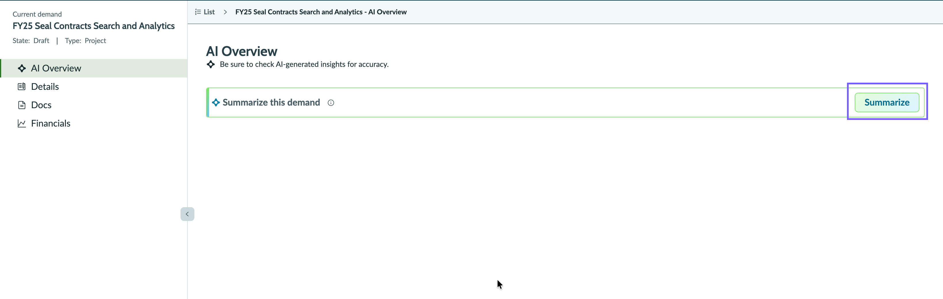 Summarize demands in AI Overview.