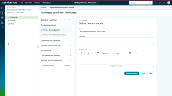 Demand opens in the Playbook page with the first stage and activity expanded.