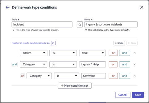 Define conditions to connect records from other ServiceNow applications.