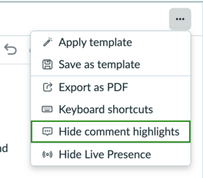 Hide comment highlights option under More actions.
