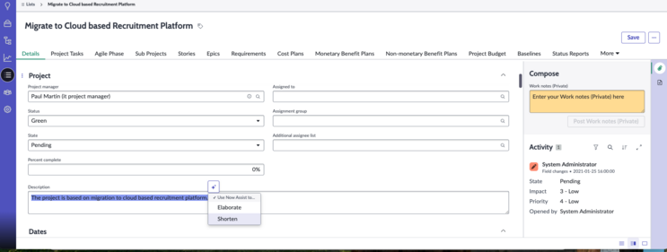 Use Now Assist refine menu to refine or improve text of SPM records.