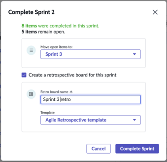 Choose a template to create a retro board for this sprint.