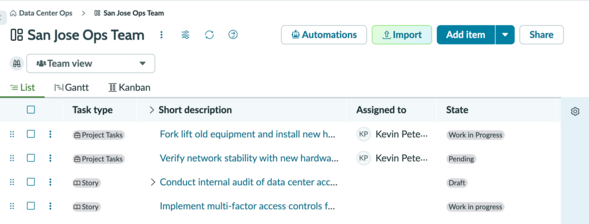 Board header showing the Import button.